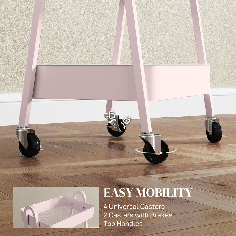 HOMCOM 3-Tier Rolling Utility Cart Kitchen Storage Trolley On Wheels