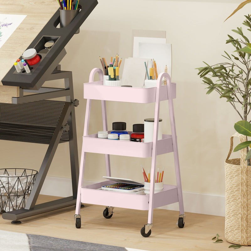 HOMCOM 3-Tier Rolling Utility Cart Kitchen Storage Trolley On Wheels