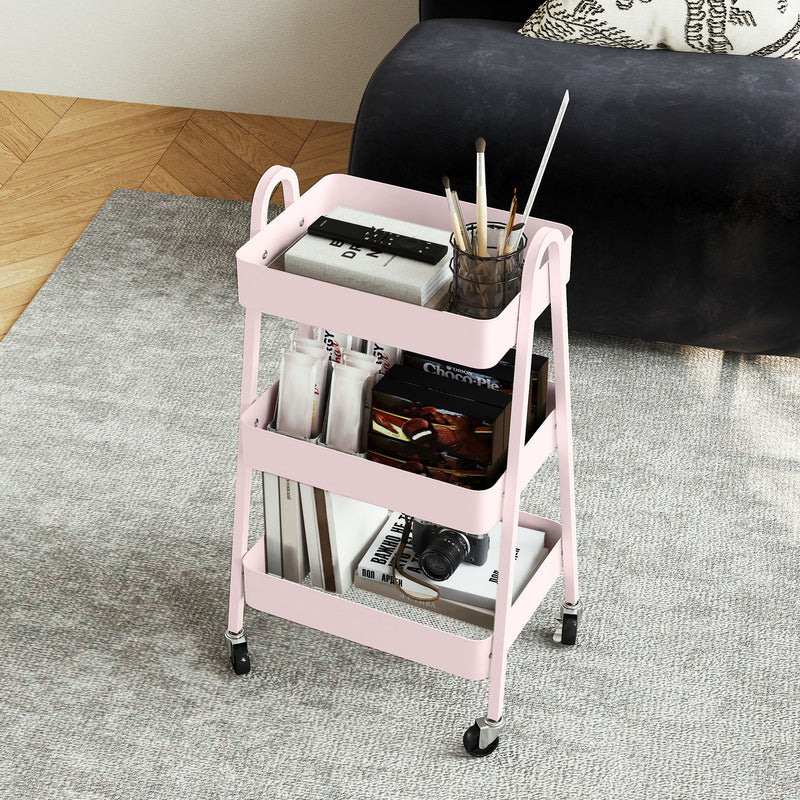 HOMCOM 3-Tier Rolling Utility Cart Kitchen Storage Trolley On Wheels