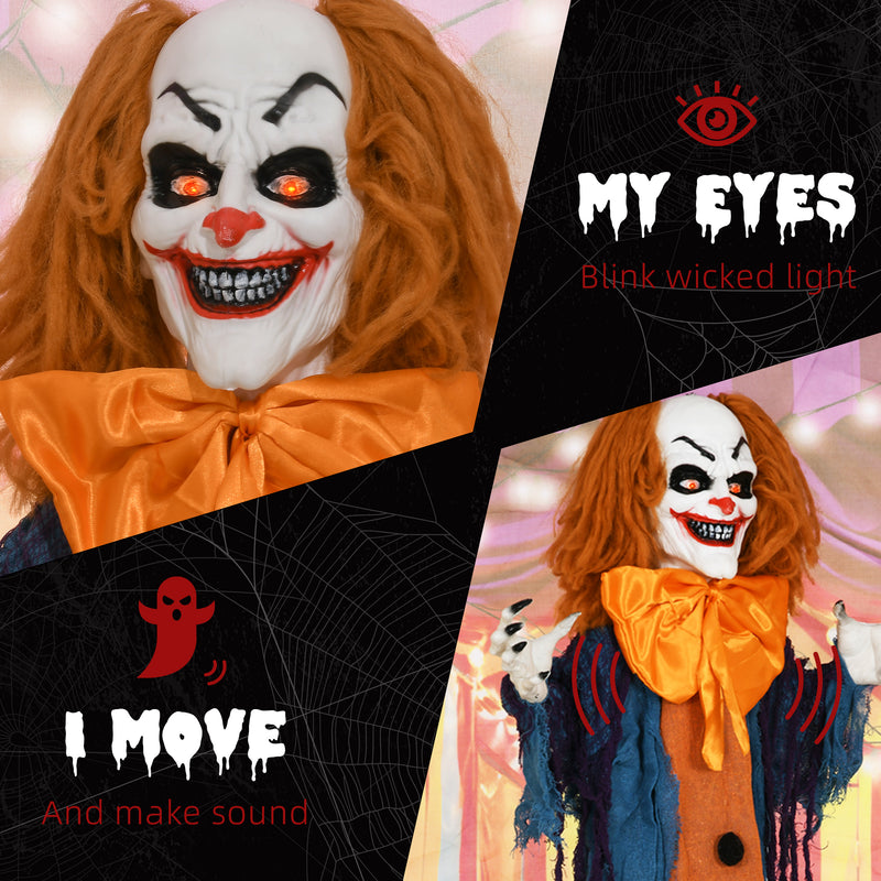 HOMCOM Circus Clown Halloween Decoration, Outdoor Animated Prop for Party