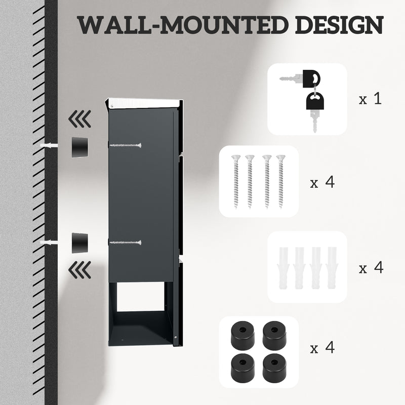 HOMCOM Modern Wall Mounted Post Box, Weatherproof Letterbox with Lock