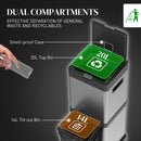 HOMCOM 20+14L Double Kitchen Bin, Pedal Bin With Soft-Close Lid, Silver