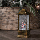 27cm  Christmas Dual Powered Water Spinner Antique Effect Lantern with Snowman Scene