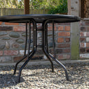 4 Person Round Black Garden Table with Glass Top & Parasol Hole