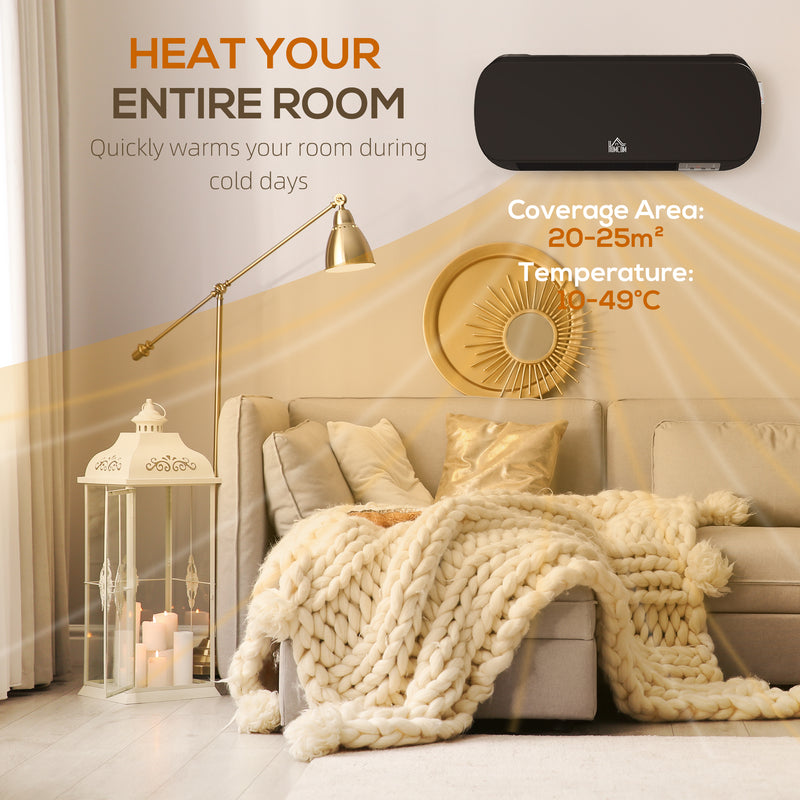 HOMCOM Wall Mounted Electric Heater with Timer Overheat Protection Black