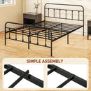 HOMCOM 4ft Metal Double Platform Bed Frame W/ Underbed Storage Headboard White/Black