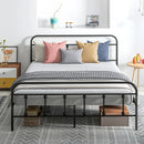 HOMCOM 4ft Metal Double Platform Bed Frame W/ Underbed Storage Headboard White/Black