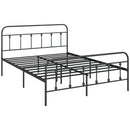 HOMCOM 4ft Metal Double Platform Bed Frame W/ Underbed Storage Headboard White/Black