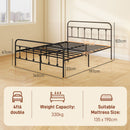 HOMCOM 4ft Metal Double Platform Bed Frame W/ Underbed Storage Headboard White/Black