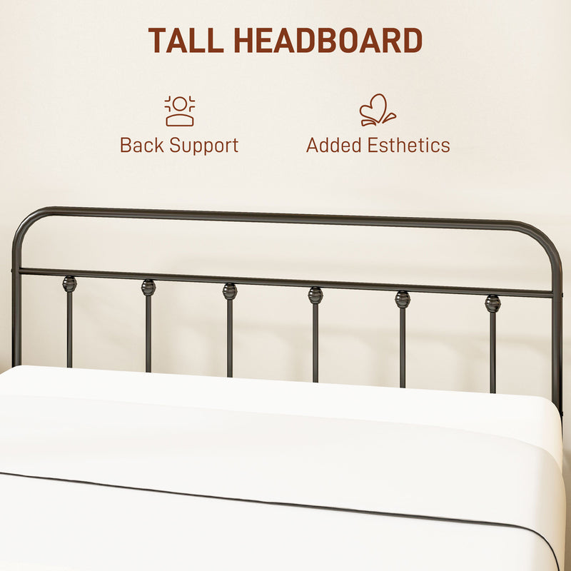HOMCOM 4ft Metal Double Platform Bed Frame W/ Underbed Storage Headboard White/Black