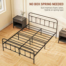HOMCOM 4ft Metal Double Platform Bed Frame W/ Underbed Storage Headboard White/Black