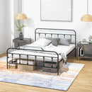 HOMCOM 4ft Metal Double Platform Bed Frame W/ Underbed Storage Headboard White/Black
