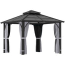 Outsunny 3x3(m) Hardtop Gazebo With Polycarbonate Roof & Sides, Grey