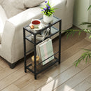 HOMCOM Slim Side Table, End Table with Tempered Glass Tabletop, Black