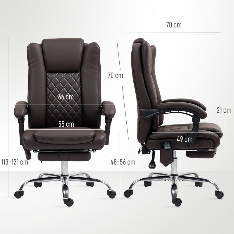HOMCOM PU Leather Massage Office Chair, Reclining Desk Chair - Grey/Brown