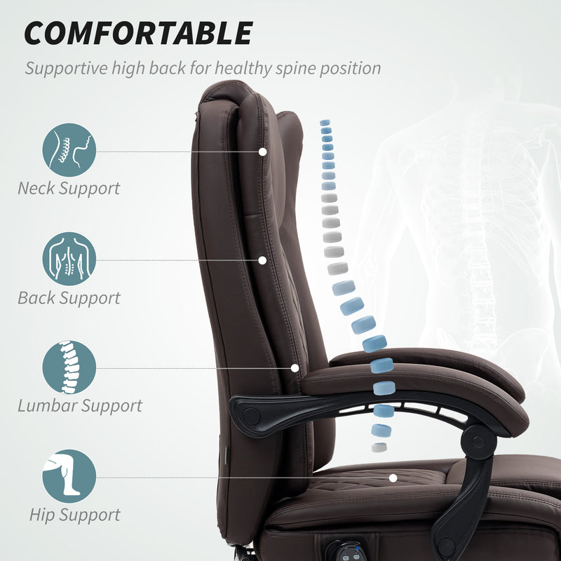 HOMCOM PU Leather Massage Office Chair, Reclining Desk Chair - Grey/Brown