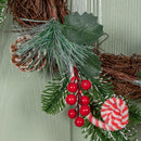 40cm Candy Swirls Christmas Wreath with Pinecones Red Berries and Candy Canes