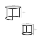 HOMCOM Glass Coffee Table Set of 2, Round Nest of Tables for Living Room