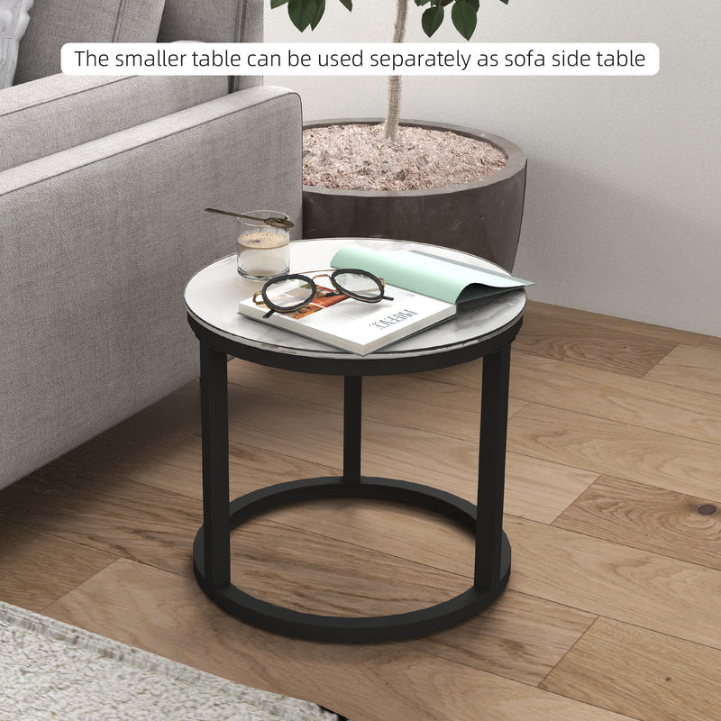 HOMCOM Glass Coffee Table Set of 2, Round Nest of Tables for Living Room