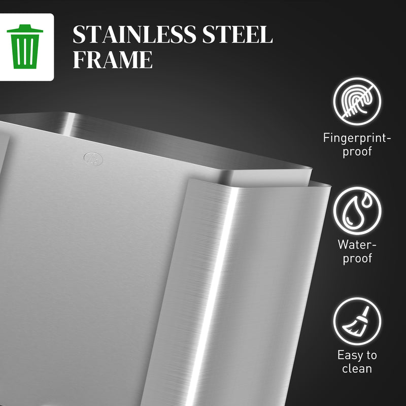 HOMCOM 3 x 15L Triple Kitchen Bin Pedal Bin for Recycling and Waste