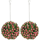 HOMCOM Set of 2 Artificial Plant Topiary Rose Balls, Faux Plants