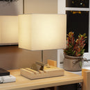 HOMCOM Table Lamp with 3 Slots, Bedside Lamp with Solid Wood Base, White