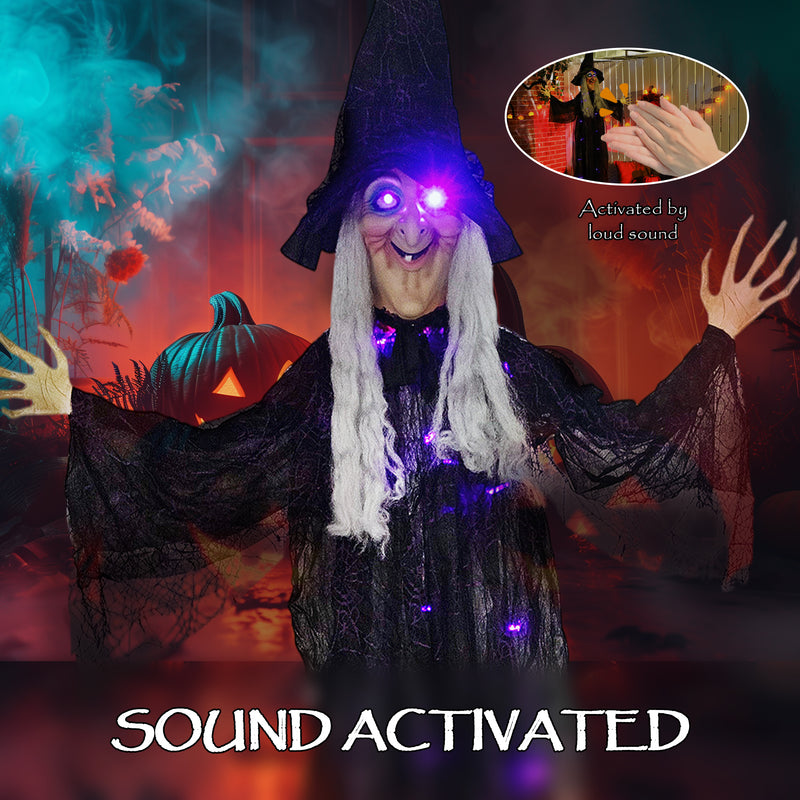 Outsunny Voice Activated Halloween Animatronics Witch, Battery Operated