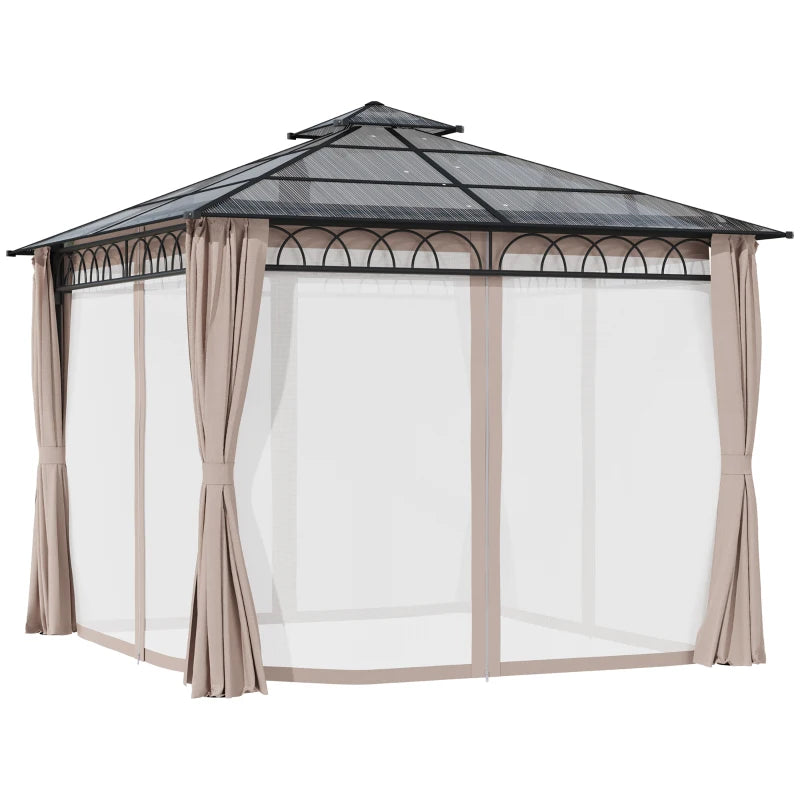 Outsunny Hard Top Gazebo  3m x 3m - Dark Grey & Khaki