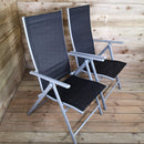 Set of 2 Outdoor Garden Patio Multi Position Reclining Folding Chair in Black and Silver