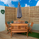 Outdoor 6 Person Folding Rectangular Wooden Garden Dining Table Chairs and 2 Benches Grey Parasol and Base set