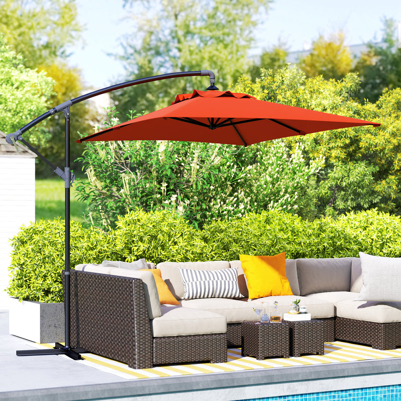 Outsunny 3 m Cantilever Parasol with Cross Base, Crank Handle, 6 Ribs