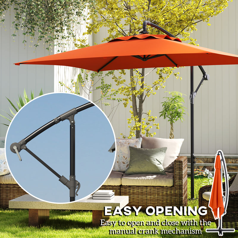 Outsunny 3 m Cantilever Parasol with Cross Base, Crank Handle, 6 Ribs