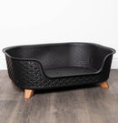 77cm x 58cm Black Plastic Raised Pet Basket with Legs and Black Plastic Double Pet Bowl Feeder with Stand Set