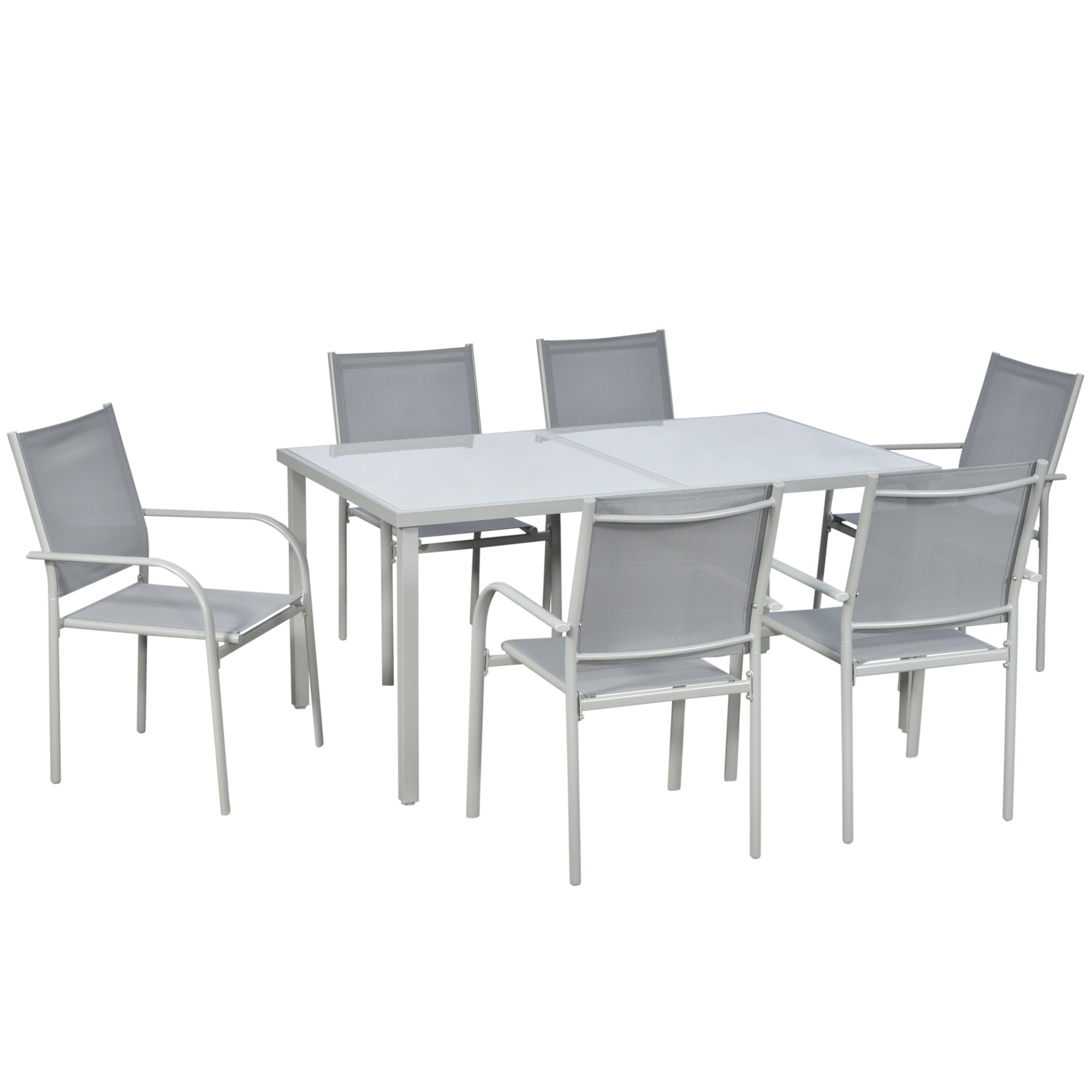 Outsunny 7 Piece Garden Dining Set, Steel Outdoor Table and Chairs, Gr
