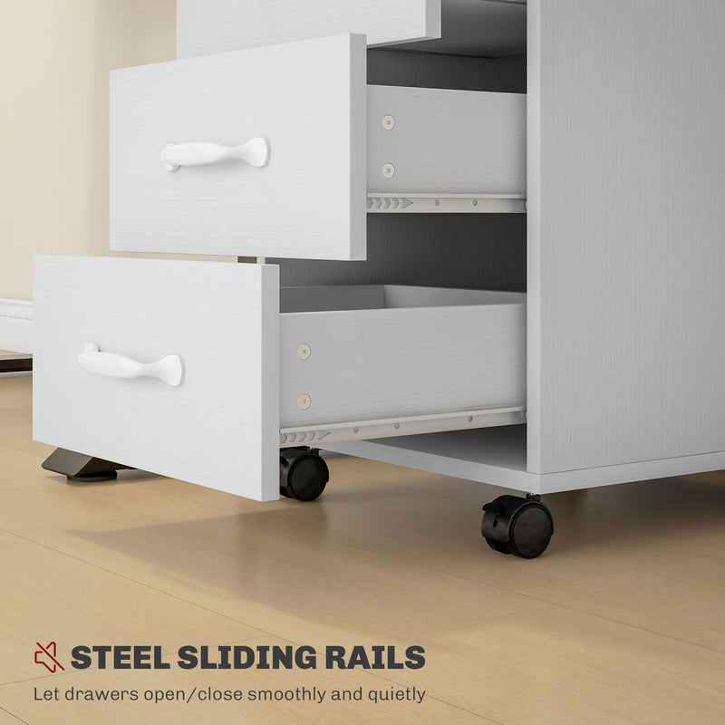 3 Drawer Rolling File Cabinet with Wheels Under Desk Mobile Filing Cabinet White