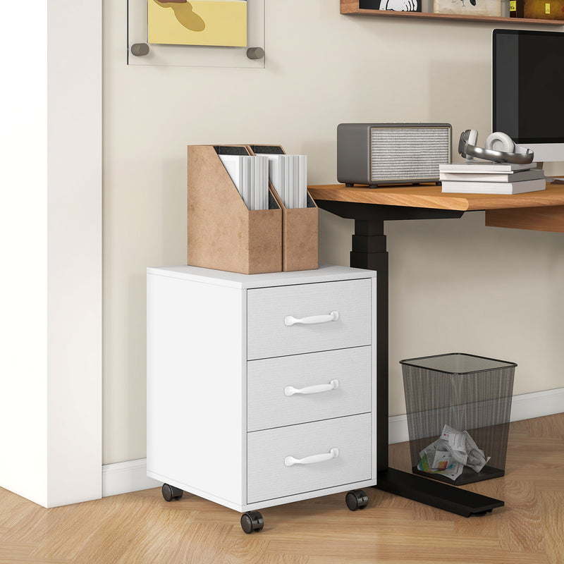 3 Drawer Rolling File Cabinet with Wheels Under Desk Mobile Filing Cabinet White