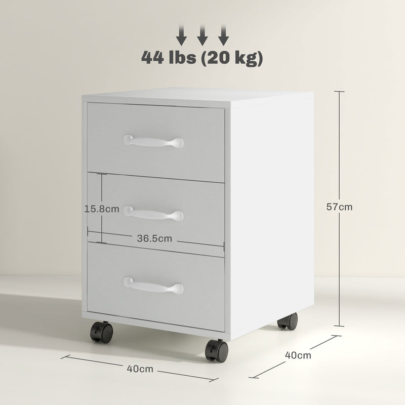 3 Drawer Rolling File Cabinet with Wheels Under Desk Mobile Filing Cabinet White