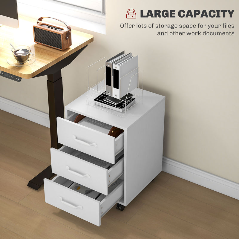 3 Drawer Rolling File Cabinet with Wheels Under Desk Mobile Filing Cabinet White