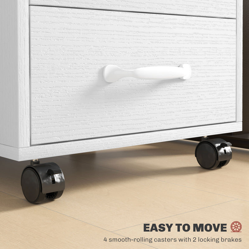 3 Drawer Rolling File Cabinet with Wheels Under Desk Mobile Filing Cabinet White
