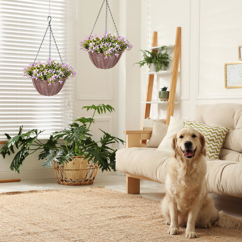 HOMCOM Artificial Flowers in Basket Set of 2 with 75 Leaves and 15 Flowers