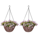 HOMCOM Artificial Flowers In Basket Set Of 2 With 75 Leaves And 15 Flowers