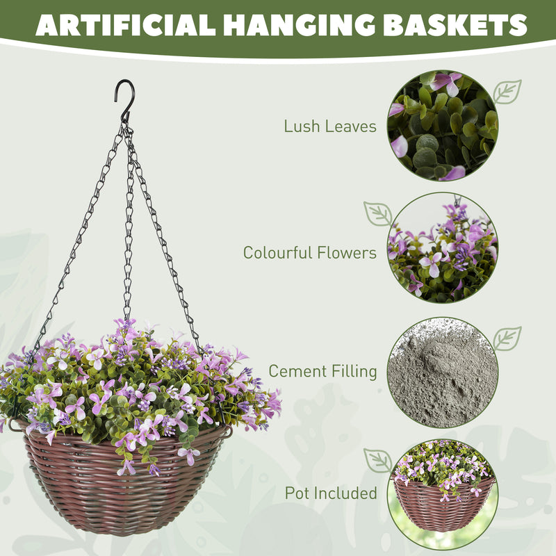 HOMCOM Artificial Flowers in Basket Set of 2 with 75 Leaves and 15 Flowers