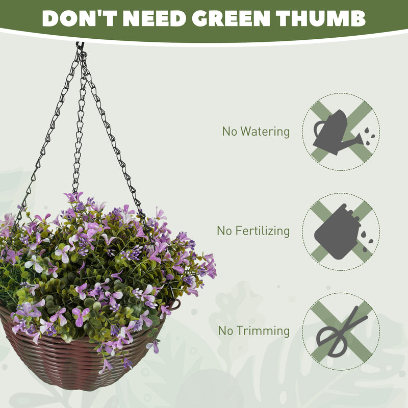 HOMCOM Artificial Flowers in Basket Set of 2 with 75 Leaves and 15 Flowers