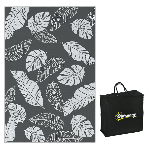 Outsunny Reversible Waterproof Outdoor Rug W/ Carry Bag, 182 X 274cm, Grey