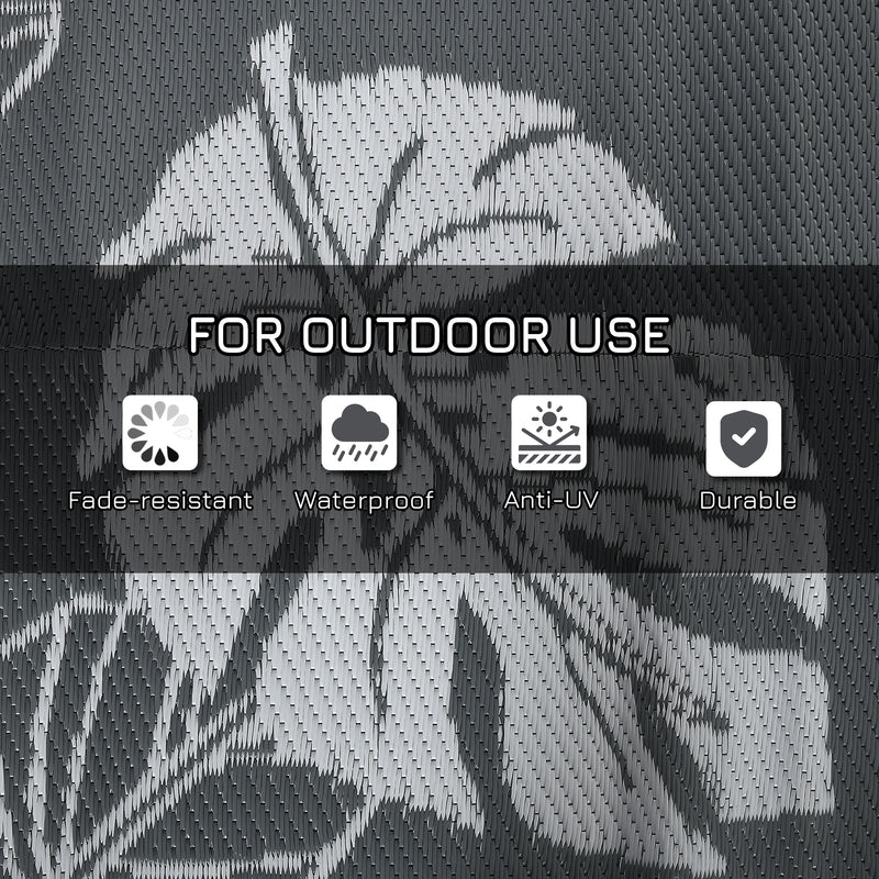 Outsunny Reversible Waterproof Outdoor Rug W/ Carry Bag, 182 X 274cm, Grey