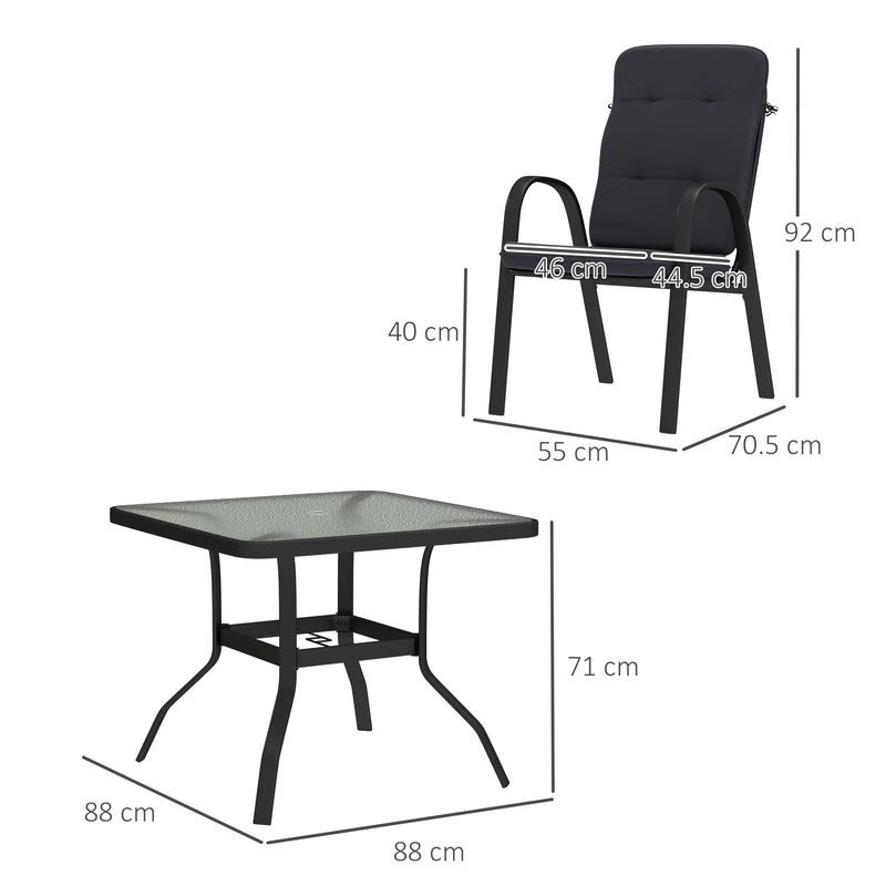 Outsunny Garden Dining Set, Glass Table w/ Umbrella Hole