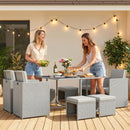Outsunny 8 Seater Cube Rattan Garden Dining Set with Cushions, Light Grey