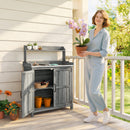 Outsunny Wooden Potting Bench Table with Aluminium Worktop and Top Shelf