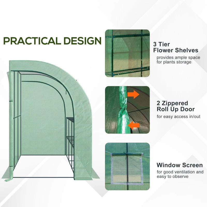 Outsunny Lean to Greenhouse 300L x 150W x 215Hcm - Green