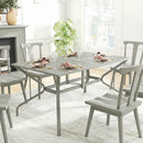 Outsunny Garden Dining Table with Steel Frame and Slatted Top, Light Grey